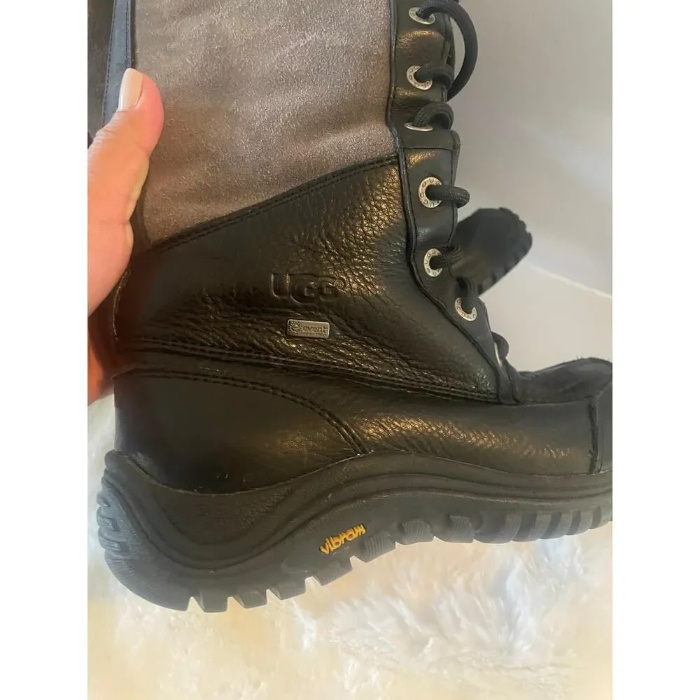 UGG Adirondack III Tall Boots Size 7 Black Grey Suede Leather Waterproof